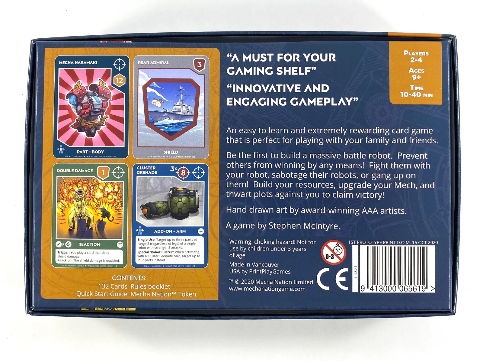 Back of an early Mecha Nation prototype box